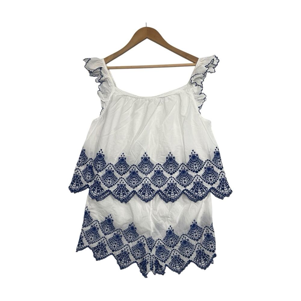 Calypso St Barth Pajama Set Womens Medium White Blue Embroidered Cotton Lounge - Picture 10 of 14